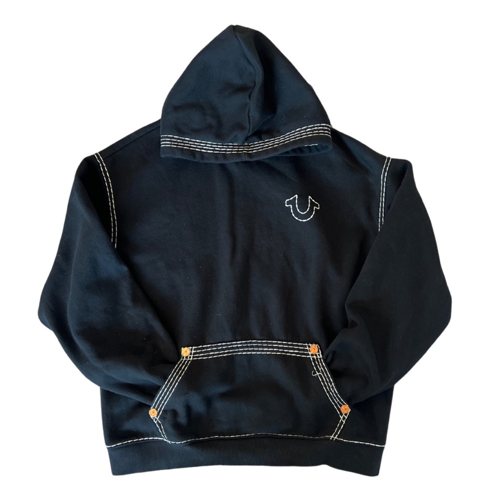 Men’s True Religion Black Hoodie with White Stitching